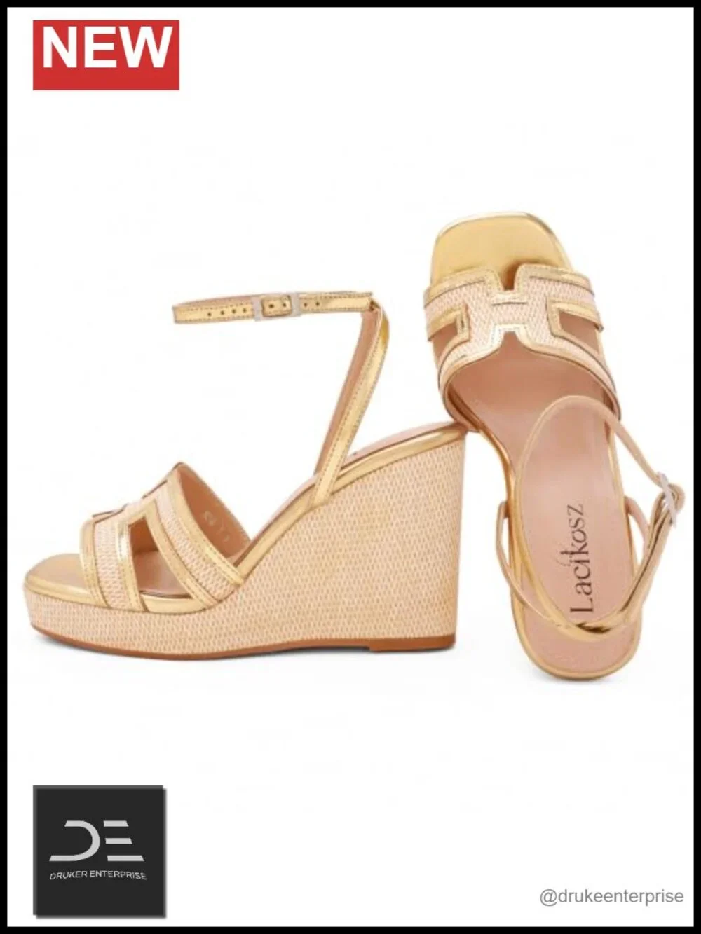 Woven Raffia Wedge Sandals for Women Platform Espadrilles with Geometric Cutout